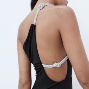 One shoulder short  dress with rhinestones detail